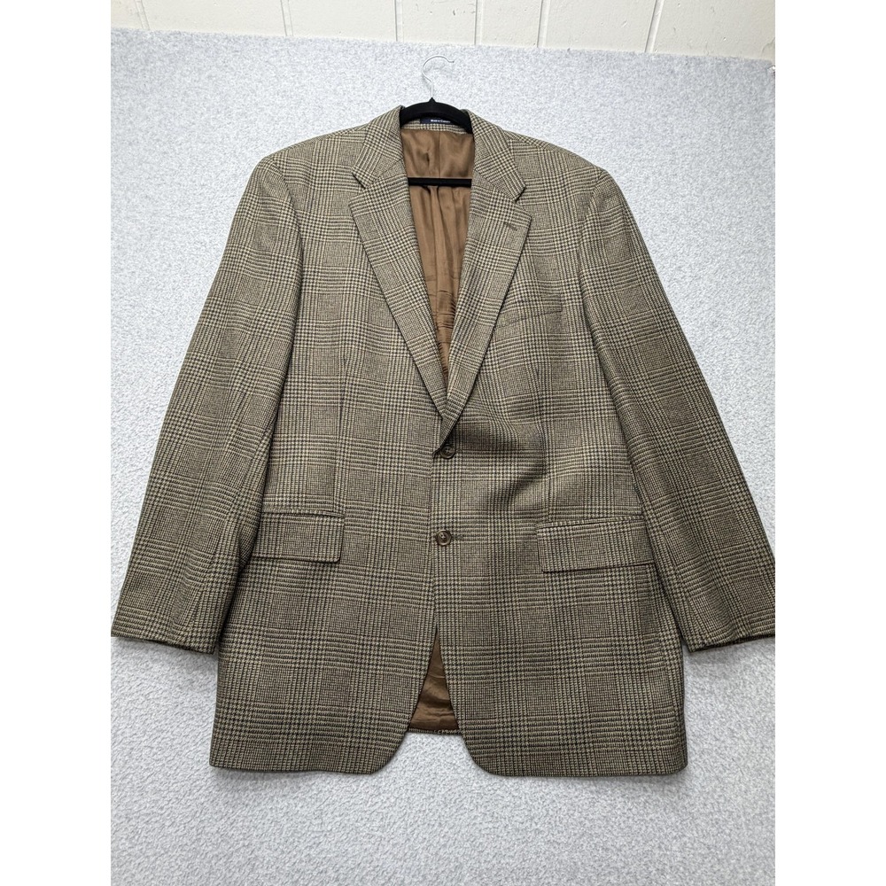 Chaps Ralph Lauren Blazer Sport Coat Mens 44 Long Brown Plaid Silk Alpaca Wool